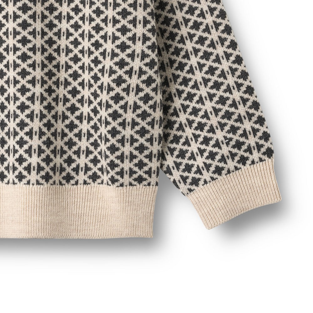 top l/s jacquard pullover elias sweater - warm sand melange