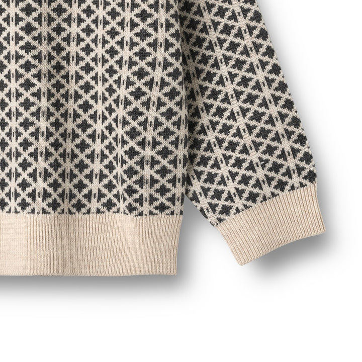 top l/s jacquard pullover elias sweater - warm sand melange