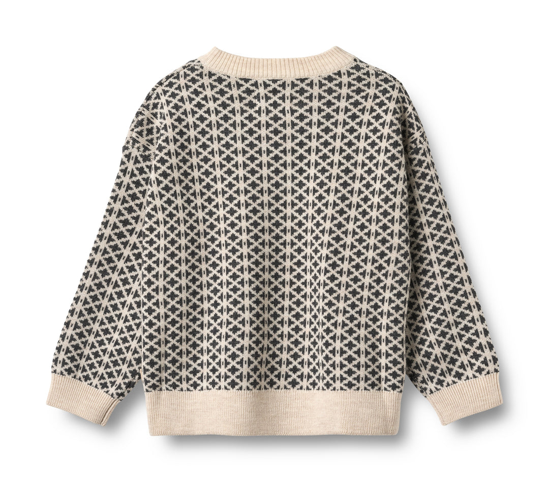 top l/s jacquard pullover elias sweater - warm sand melange