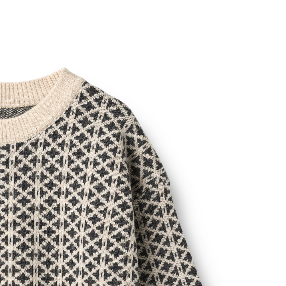 top l/s jacquard pullover elias sweater - warm sand melange