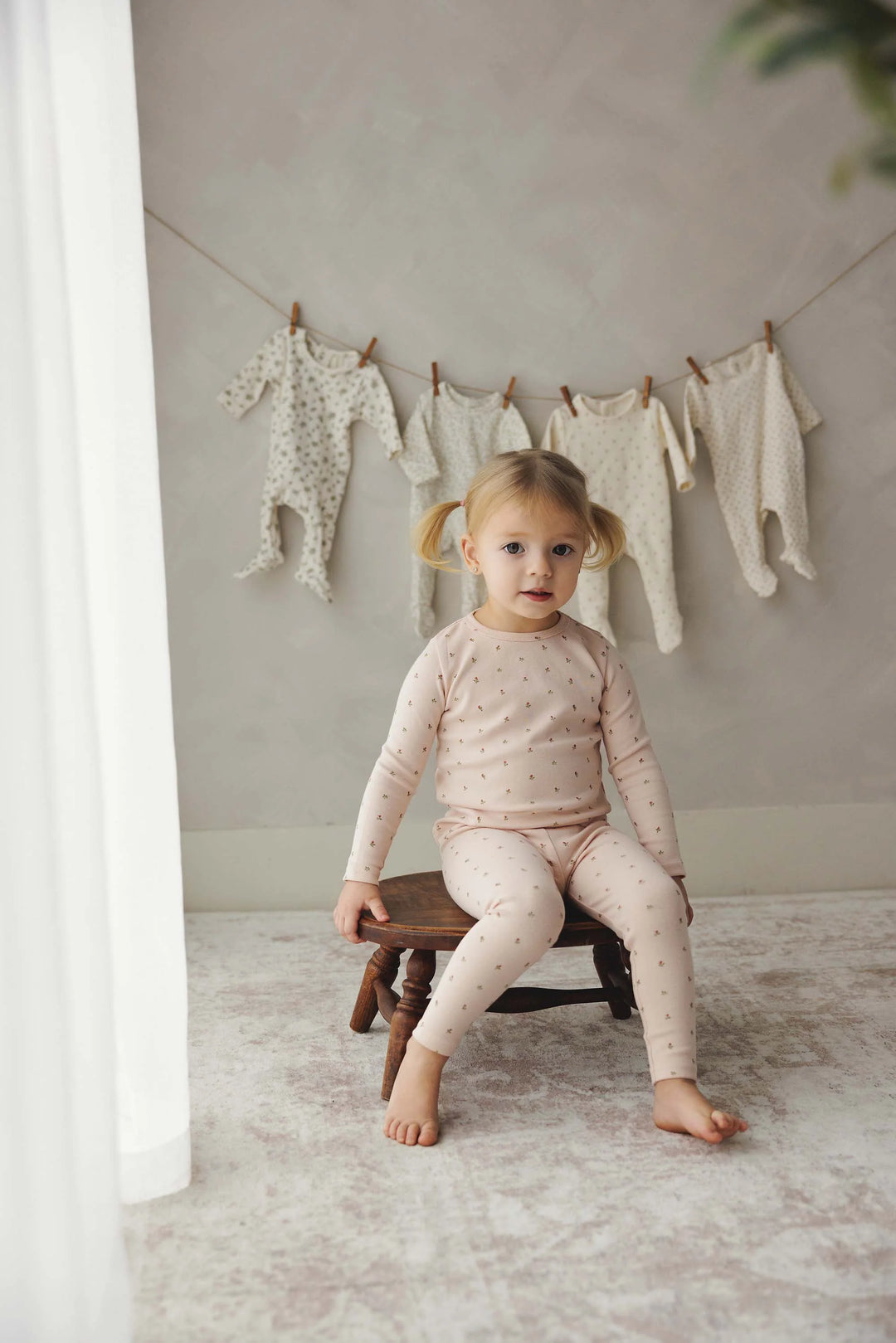 pajamas bitsy floral top and pants - pale pink