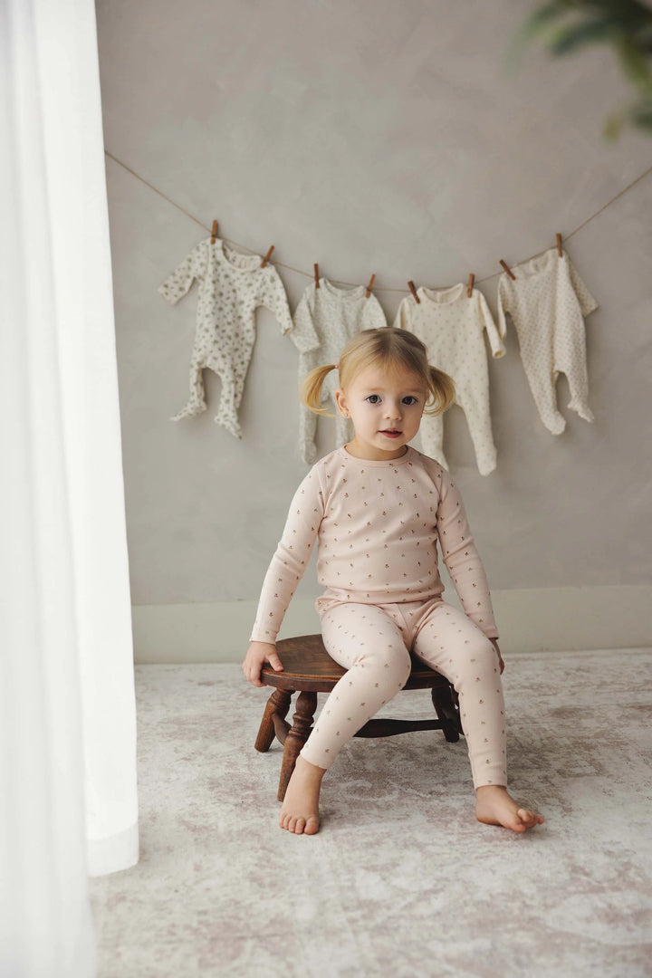 pajamas bitsy floral top and pants - pale pink