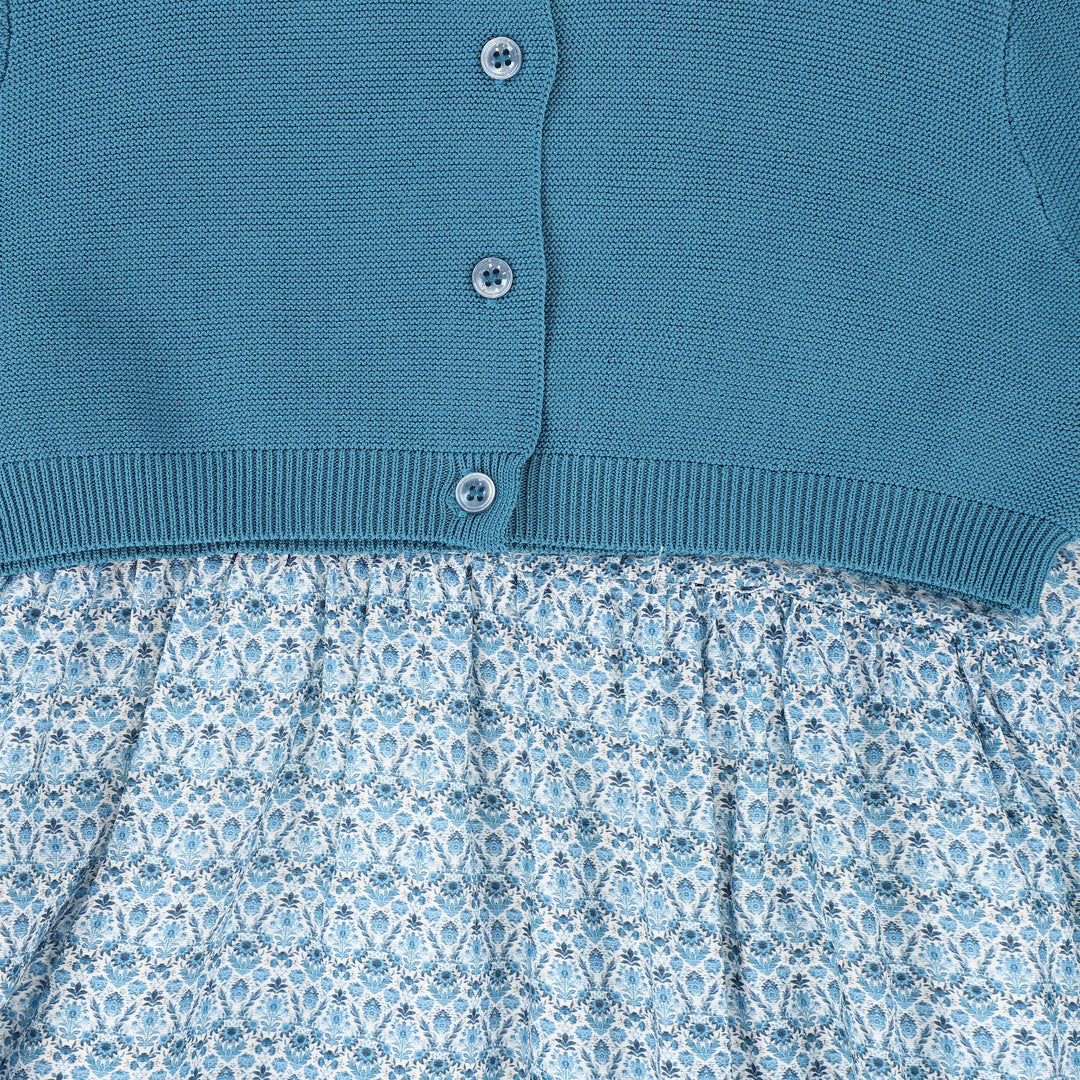 maxi dress print with cardigan - blue