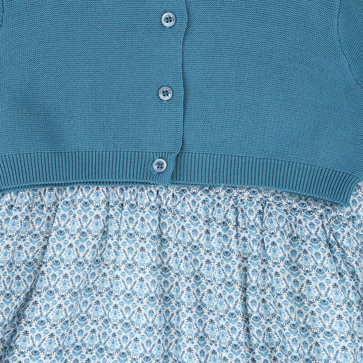 maxi dress print with cardigan - blue