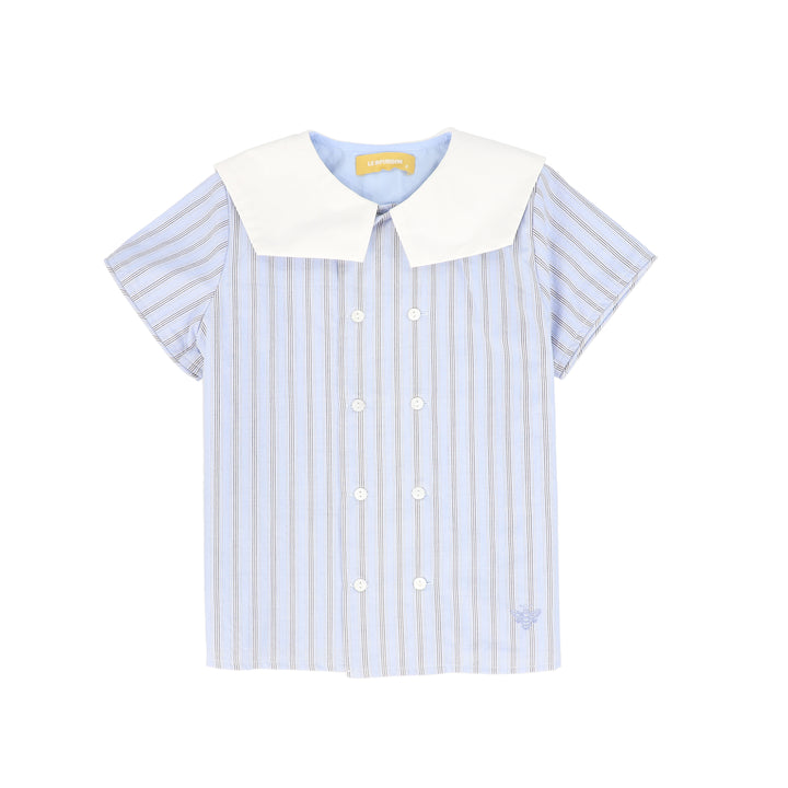 shirt s/s double button stripe - blue