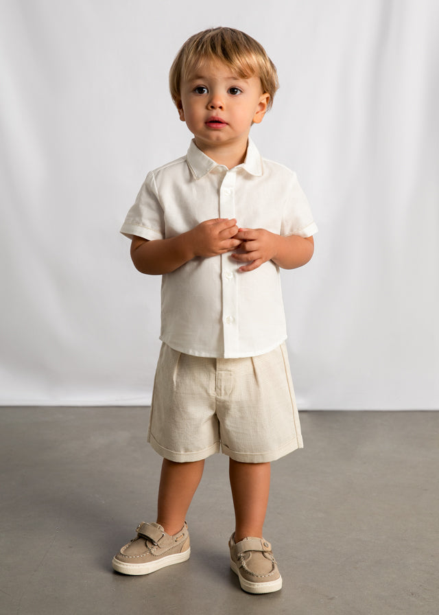 set outfit checkered trim shirt and shorts - oat-092