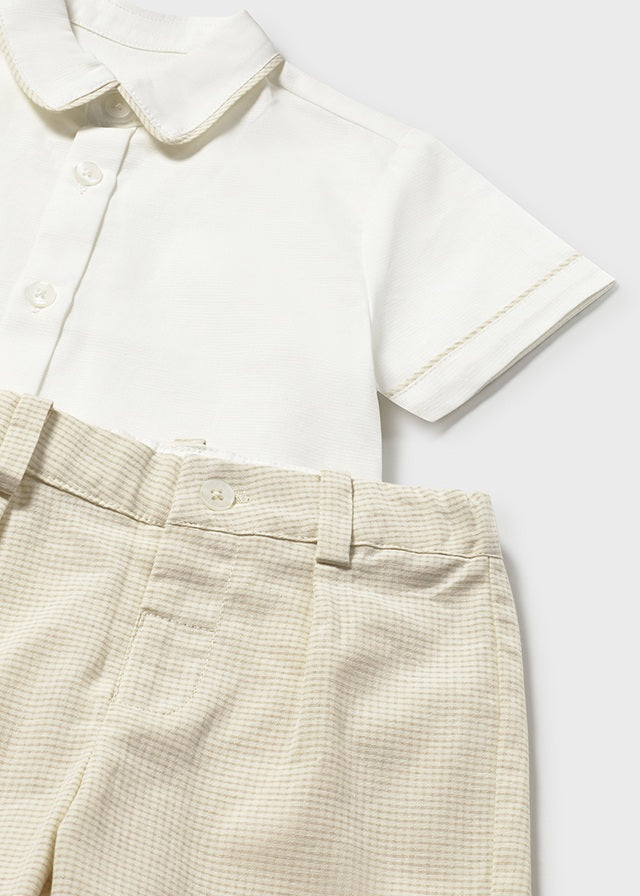set outfit checkered trim shirt and shorts - oat-092