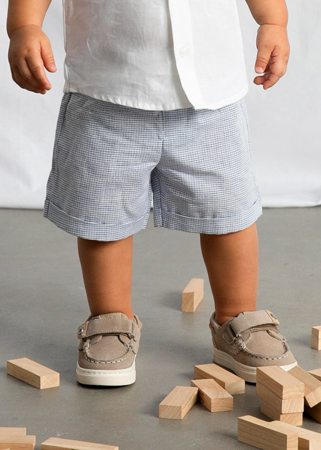 set outfit checkered trim shirt and shorts - capri-093