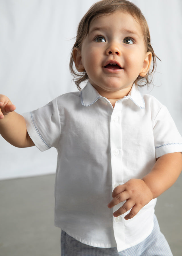 set outfit checkered trim shirt and shorts - capri-093