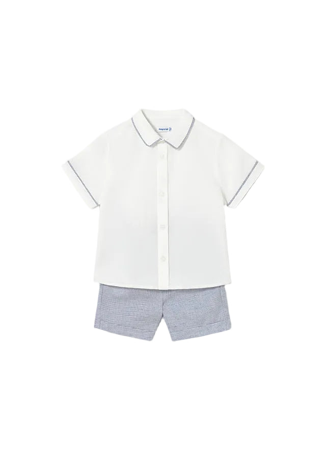 set outfit checkered trim shirt and shorts - capri-093