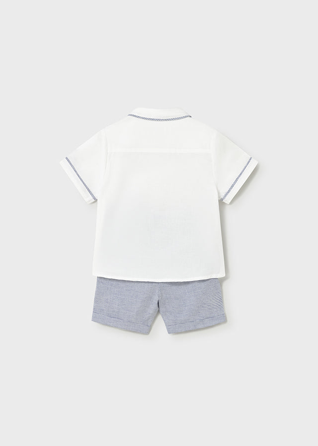 set outfit checkered trim shirt and shorts - capri-093