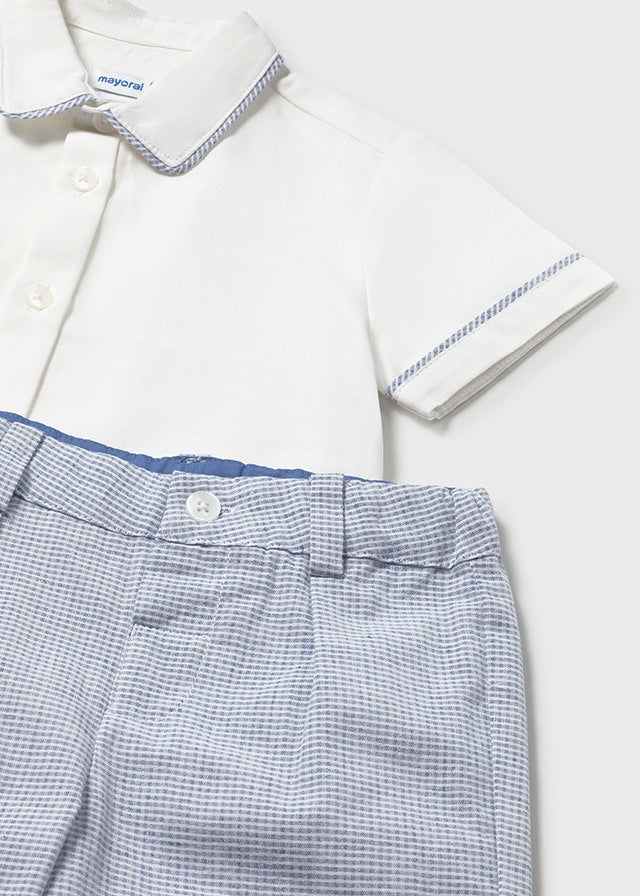 set outfit checkered trim shirt and shorts - capri-093