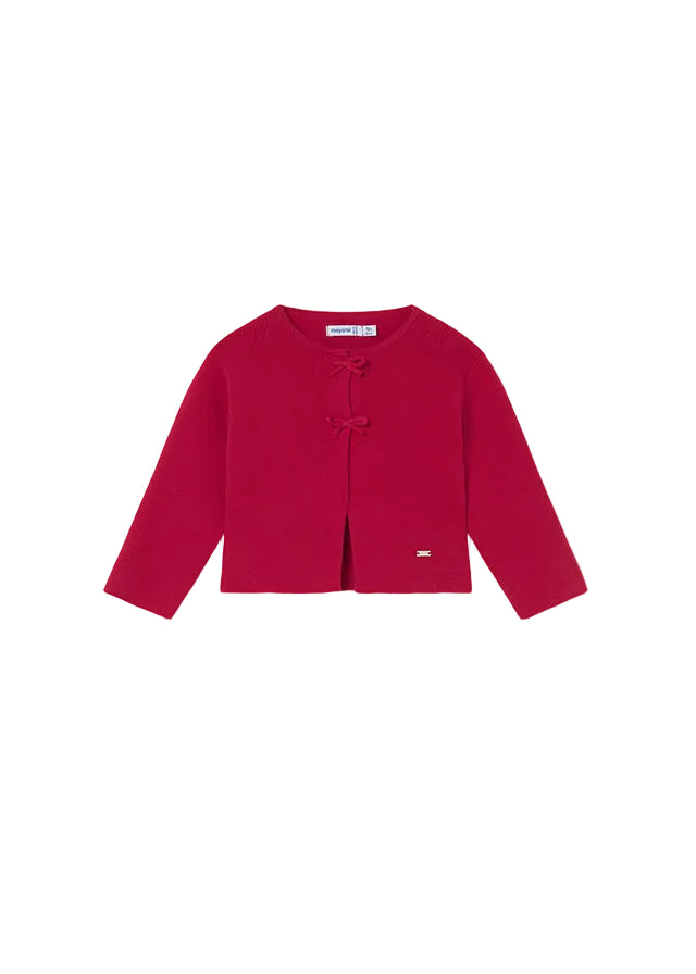 cardigan knit bow - red-050