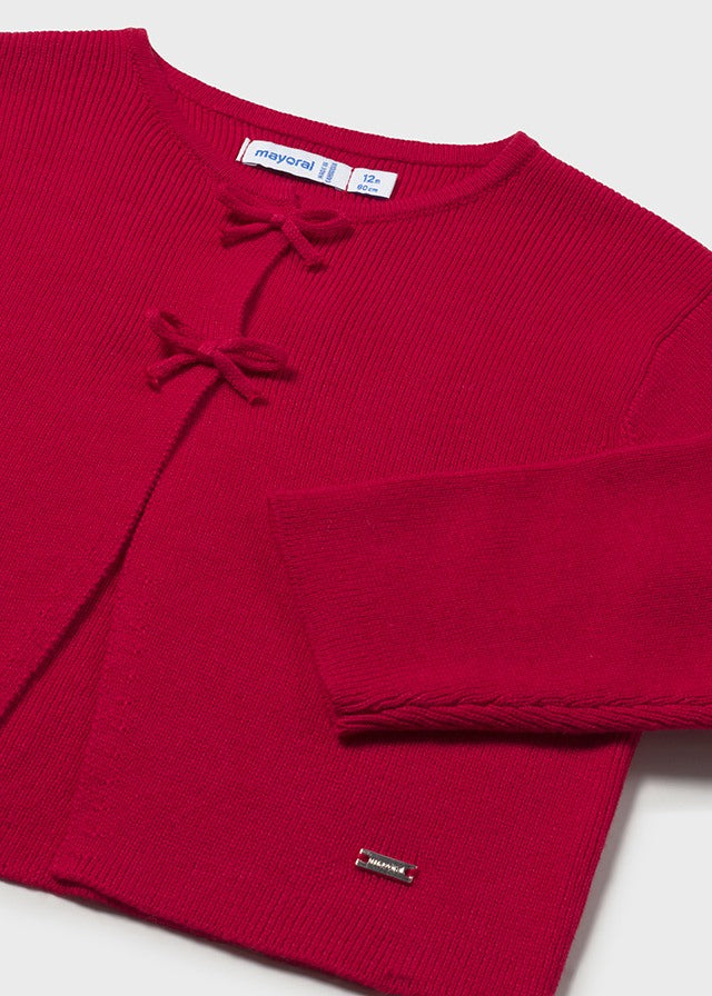 cardigan knit bow - red-050