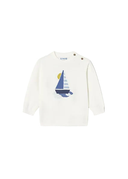 top l/s knit sailboat sweater - cream-010