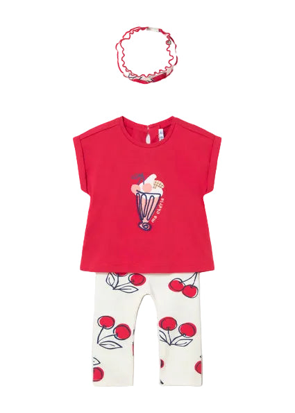 set outfit ice cream tee and cherry leggings with sweatband - red-038