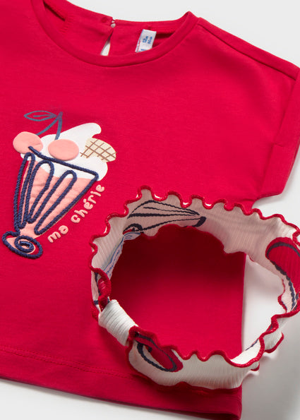set outfit ice cream tee and cherry leggings with sweatband - peony-037