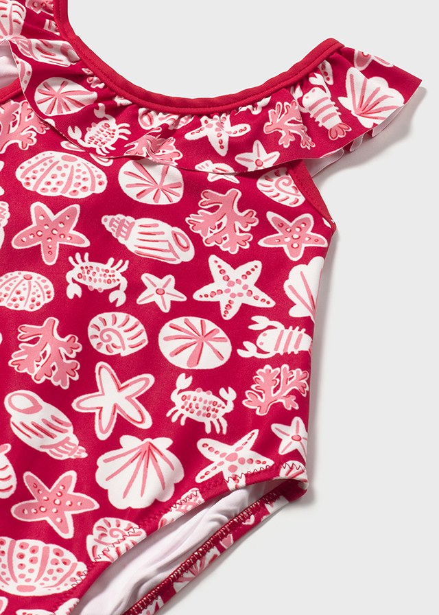 bathing suit beach print ruffled - red-020