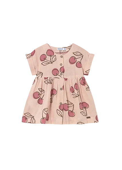dress linen look cherry print - peony-064