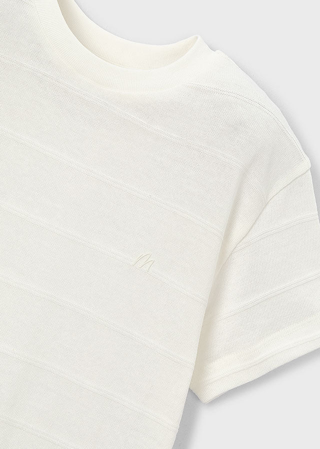 top s/s double stripe knit - cream-057