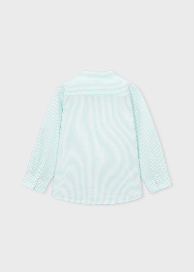 shirt l/s striped roll up mandarin collar - mint-043