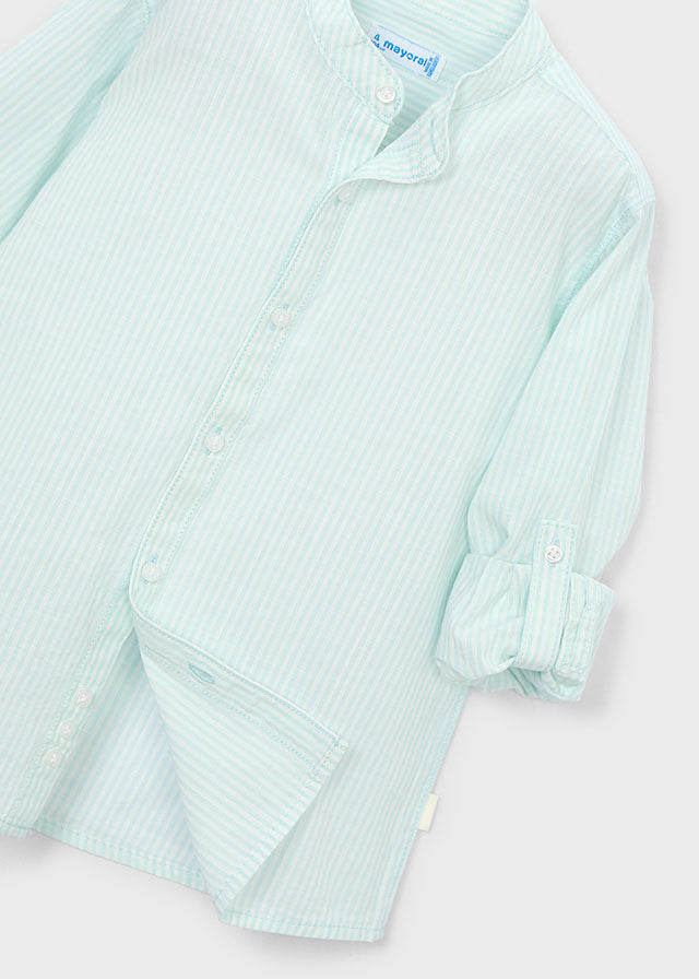 shirt l/s striped roll up mandarin collar - mint-043