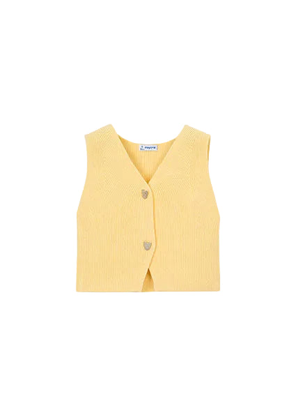 vest knit v neck with gold heart buttons - vanilla-084