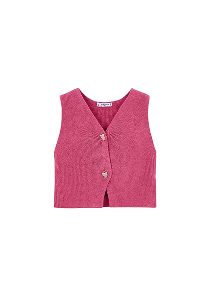 vest knit v neck with gold heart buttons - petal-085