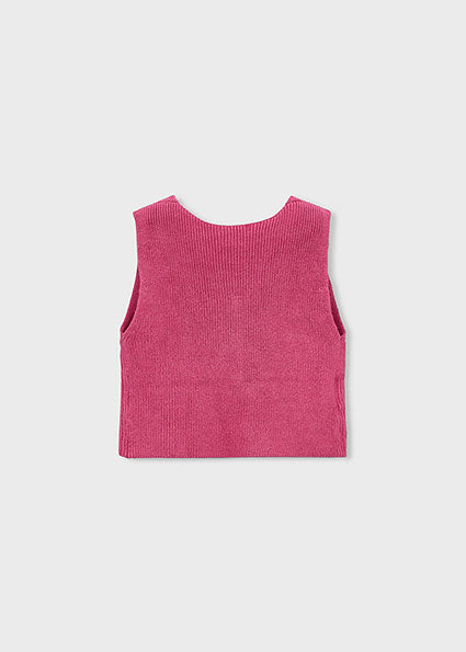 vest knit v neck with gold heart buttons - petal-085