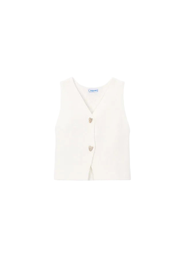 vest knit v neck with gold heart buttons - bone-086