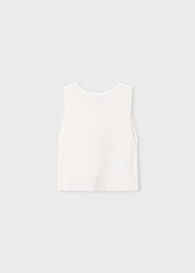 vest knit v neck with gold heart buttons - bone-086