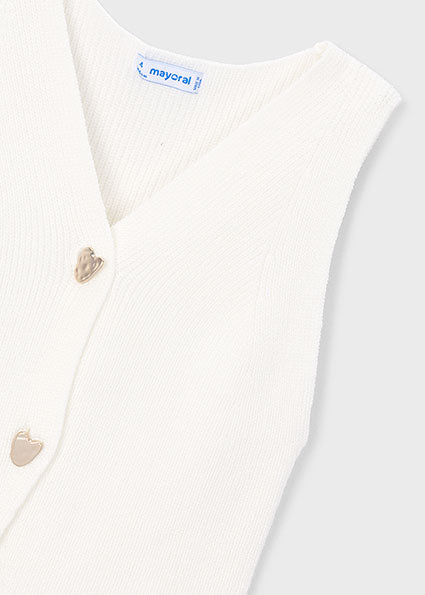 vest knit v neck with gold heart buttons - bone-086