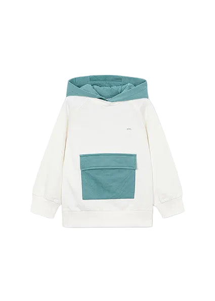 top l/s pullover pocket sweatshirt with hood - cream green-067