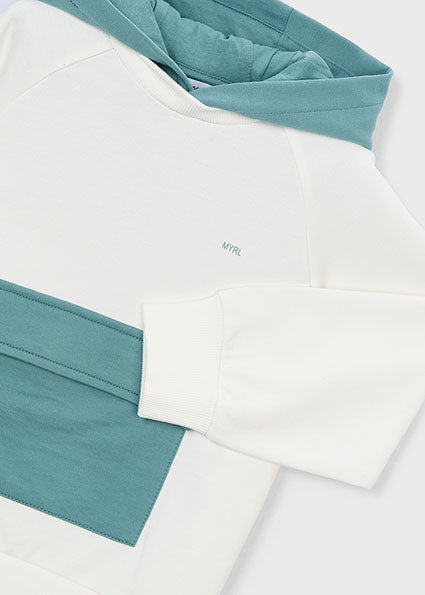 top l/s pullover pocket sweatshirt with hood - cream green-067