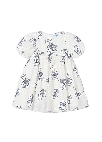 dress embroidered flowers with puff sleeves - natural-090