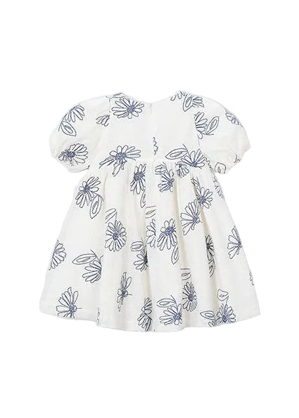 dress embroidered flowers with puff sleeves - natural-090