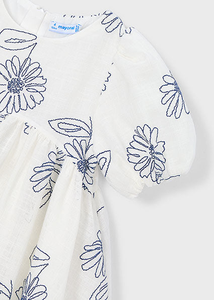 dress embroidered flowers with puff sleeves - natural-090