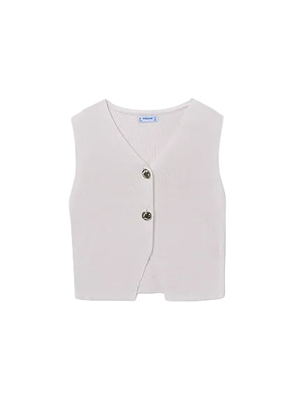 vest knit v neck with gold buttons - bone-030