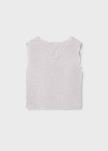 vest knit v neck with gold buttons - bone-030
