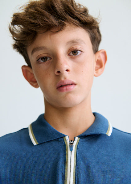 polo s/s color trim half zip - ocean-068