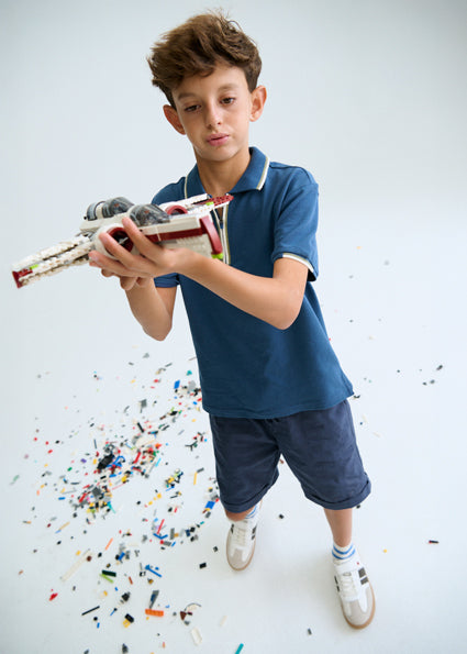 polo s/s color trim half zip - ocean-068