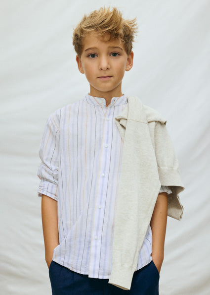 shirt l/s multi striped mandarin collar - light blue-013
