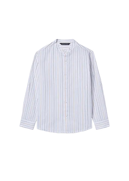 shirt l/s multi striped mandarin collar - light blue-013