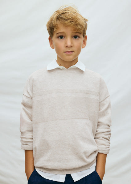 top l/s knit double stripe sweater - h.stone-014