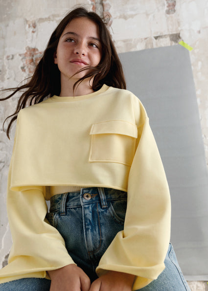 top l/s cropped pocket sweatshirt with tank - vanilla-090