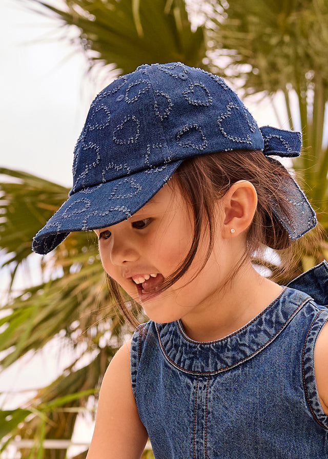cap denim heart with back bow - hearts-031