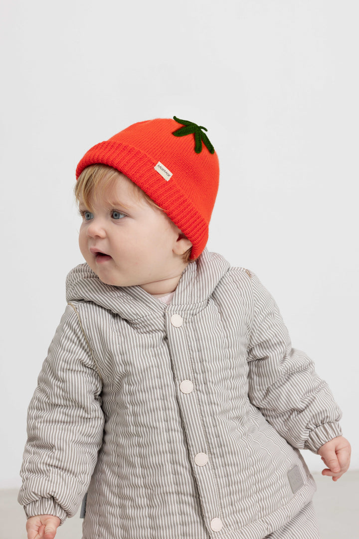 jacket striped puffer with hood - dark brown stripe