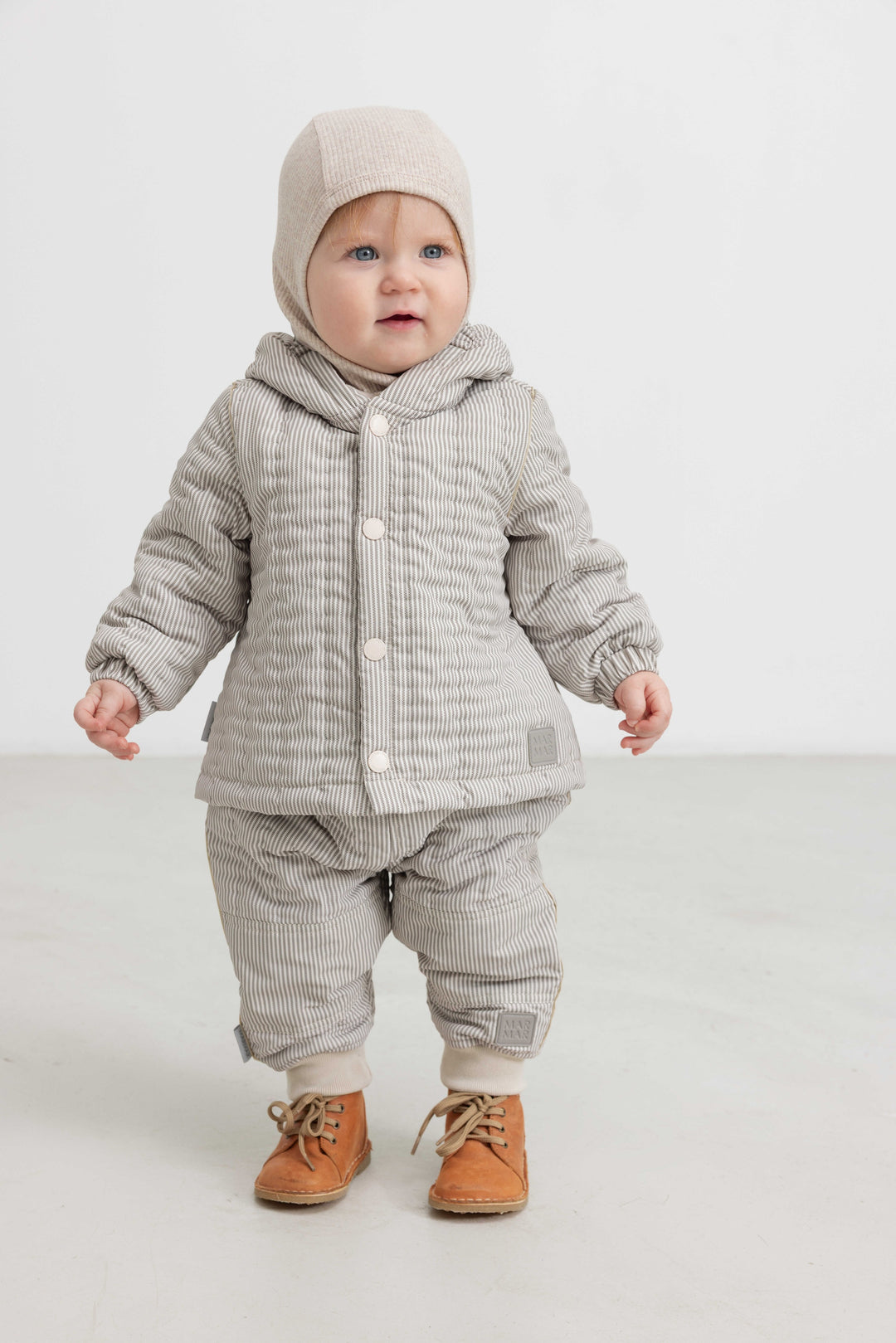 jacket striped puffer with hood - dark brown stripe