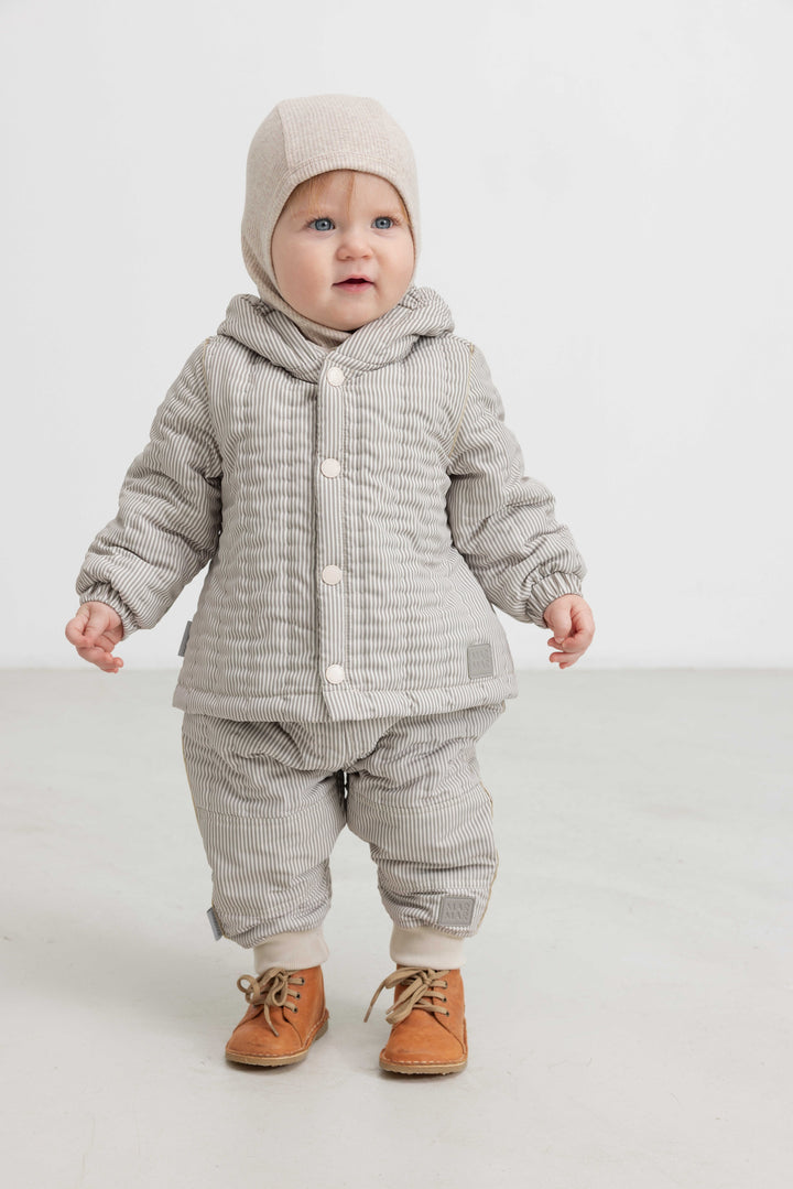 jacket striped puffer with hood - dark brown stripe