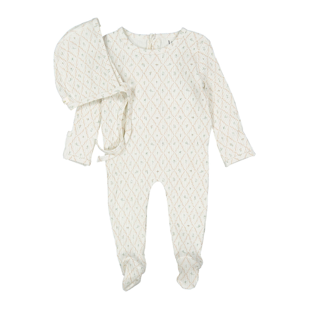 footie ribbed fairytale with bonnet - mauve